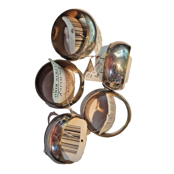Napkin Rings Kemp & Beatley Set of 5 Silver and Gold color Round 1  1/2" x 3/4" - Picture 3 of 6